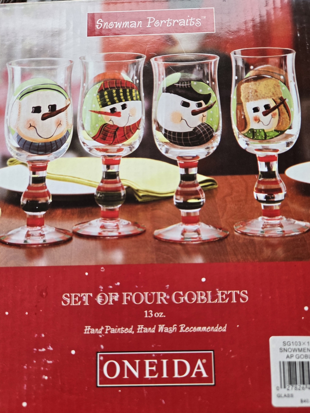 Oneida Snowman Portraits Goblet Set with Red Accents